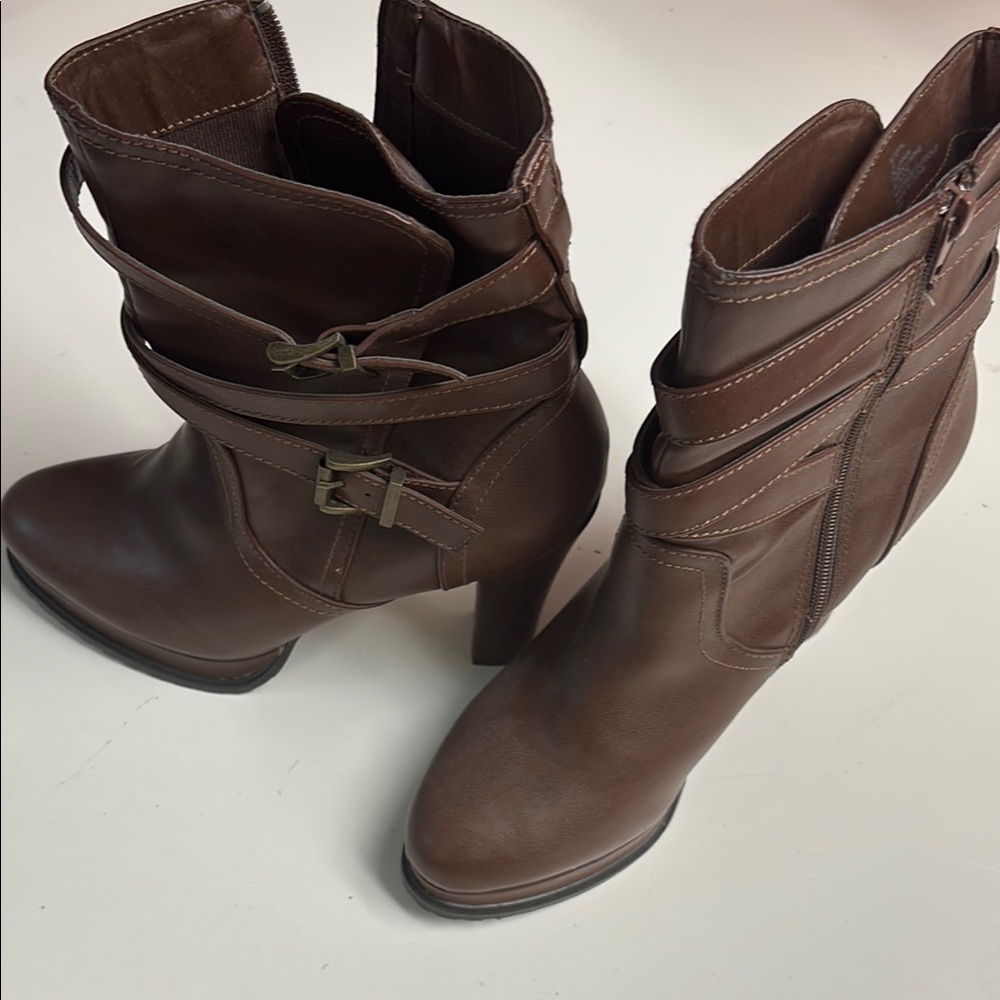 Madden Girl Brown Heeled Boots with Slouchy Design
